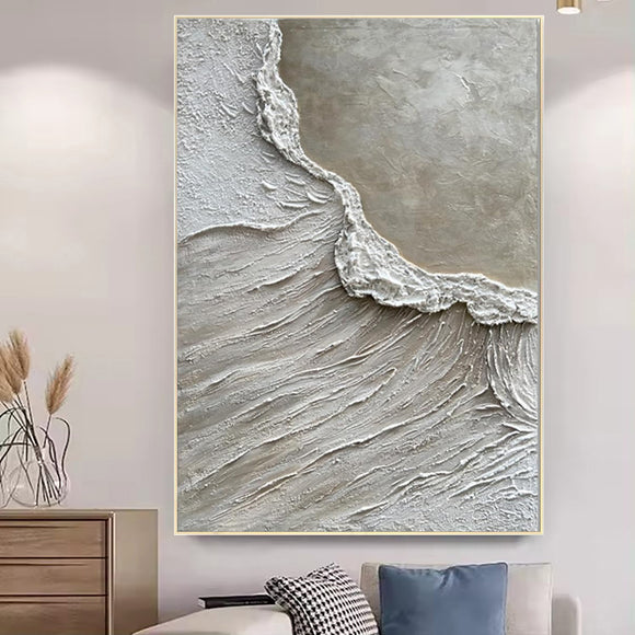 Cuadro de Arte Texturizado en Arena Blanca - Pintura Acrílica Hecha a Mano para Decoración del Hogar