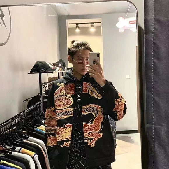 Chaqueta Acolchada de Algodón con Bordado de Dragón Chino