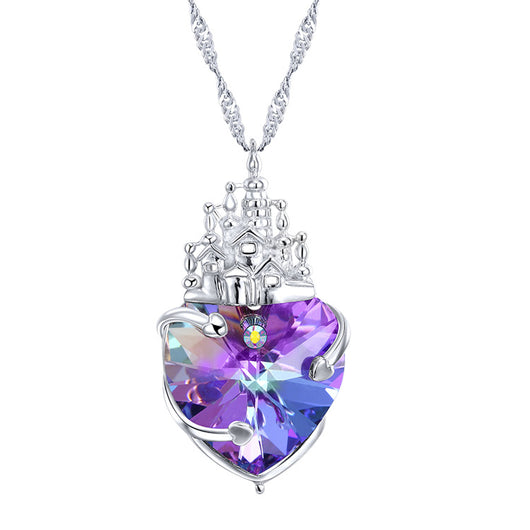 Collar de Plata 925 Corazón Cristal Castillo del Amor - Diseño Europeo Elegante
