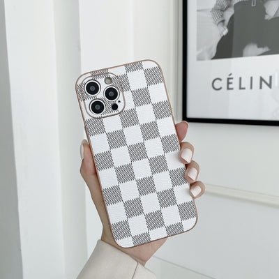 Funda de Cuero Galvanizada con Textura Cuadros para Celular - Image 11