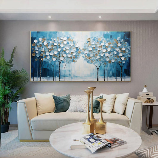 Cuadro Árbol de la Vida Abstracto Azul - Pintura al Óleo Moderna Boho Decoración del Hogar - Image 4