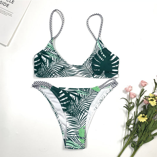 Bikini Dividido con Estampado de Hojas - Image 7