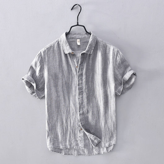 Camisa Lino Vintage Plisada con Estampa Chinoiserie para Hombre - Image 3
