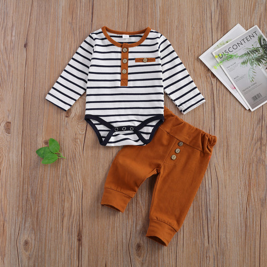 Jumpsuit Casual de Rayas con Cuello Redondo y Botones - Image 9