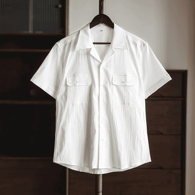 Camisa Retro Seersucker de Color Sólido con Cuello Cubano Británico - Image 7