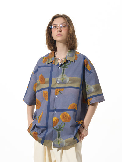 Camisa Estampado Floral Suelta Versátil Manga Corta - Image 7
