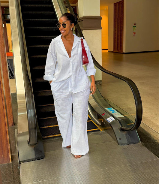 Conjunto Elegante: Camisa Blanca Suelta y Pantalón Ancho de Pierna Amplia - Image 16