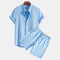 Men's Two-Piece Beach Set - Multicolor Striped Shorts and T-Shirt