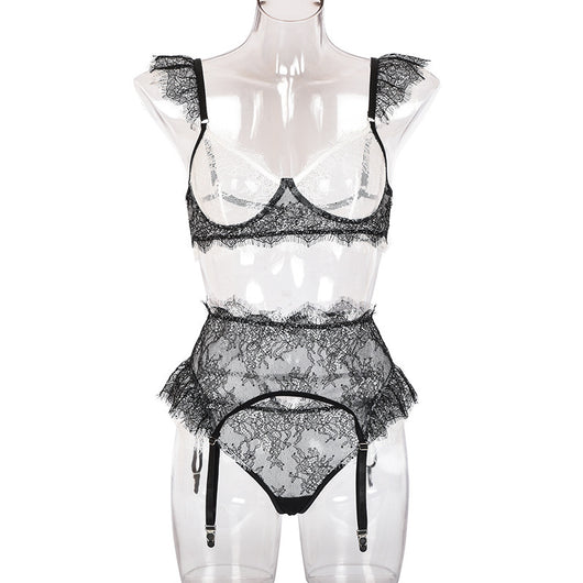Conjunto de Lencería Transparente con Encaje y Malla - Sujetador Tentador - Image 13