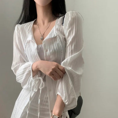 Conjunto Elegante de Diseño Francés: Blusa Ajustada con Protección Solar y Falda Esbeltecedora - Image 22