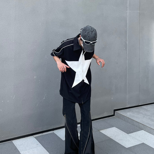 Camisa Casual de Hombre con Parches de Estrellas