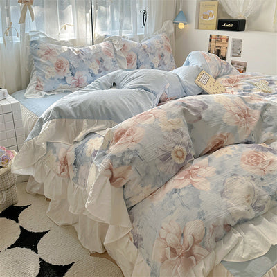 Juego de Cama Algodón Lavado Encaje Tulipán Estilo Coreano 4 Piezas - Image 15