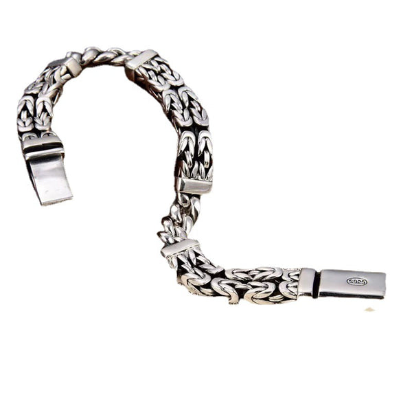 Pulsera de Plata Esterlina S925 Tejida Doble para Hombre Estilo Chino Moderno con Patrón de Seguridad