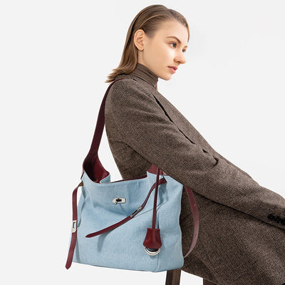 Bolso Tote de Cuero Premium con Detalles Denim - Gran Capacidad - Image 2