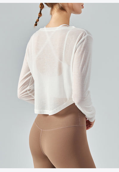 Blusa Yoga Suelta Cuello V Manga Larga con Efecto Drapeado - Image 16