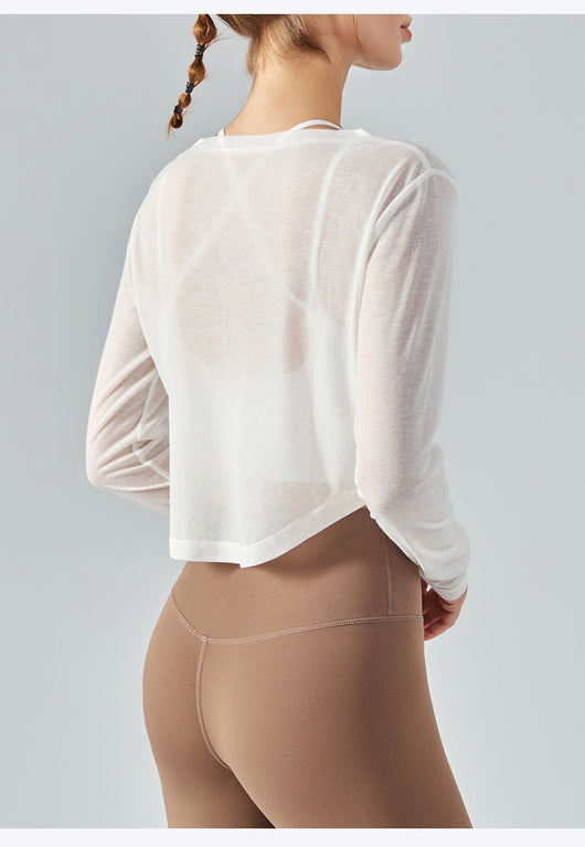 Blusa Yoga Suelta Cuello V Manga Larga con Efecto Drapeado - Image 16