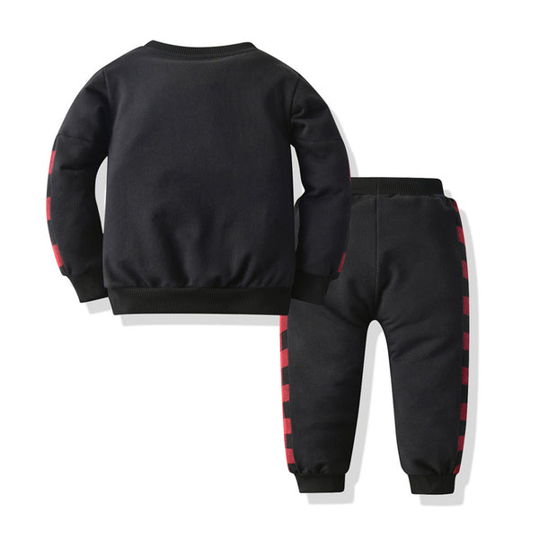 Conjunto Deportivo Cuadros Rojo y Negro - Sudadera Bicolor con Pantalón Trendy
