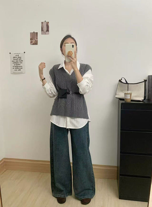 Chaleco Tejido Escote V Estilo Académico Casual para Mujer - Image 10