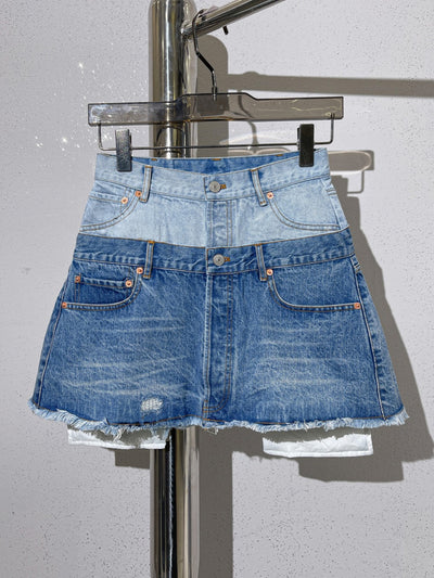 Falda Denim Corta Bicolor con Cintura Ajustable - Image 8