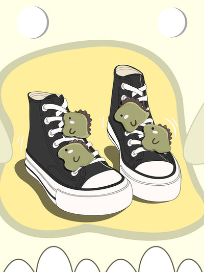 Zapatillas Altas de Lona Negra con Diseño Dinosaurio Versátil - Image 3