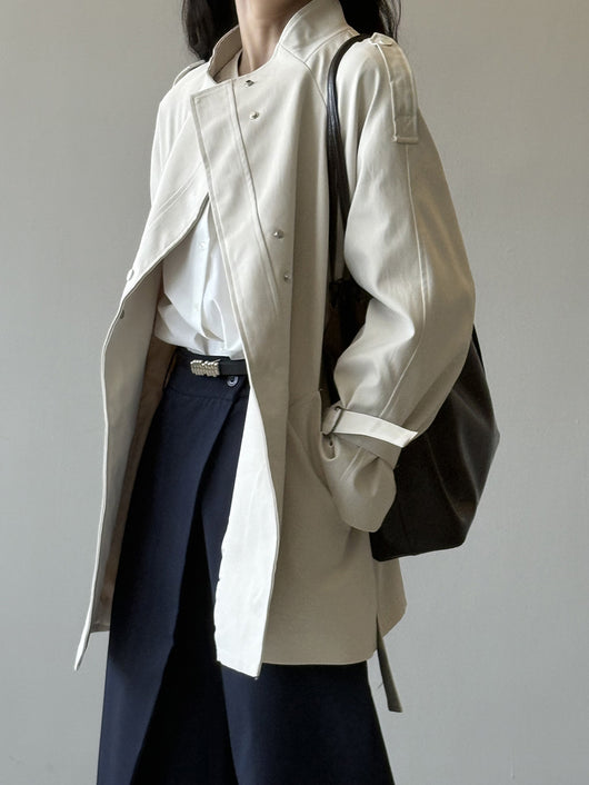 Abrigo Trench Casual Holgado con Cuello de Pie para Mujer - Image 18