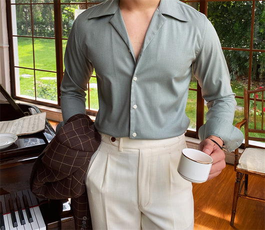 Camisa Casual de Cuello Cubano Manga Larga para Hombre - Image 3