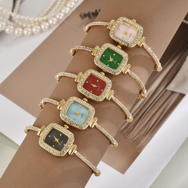 Reloj Pulsera Cuadrado con Diamantes y Diseño de Cuerda Trenzada