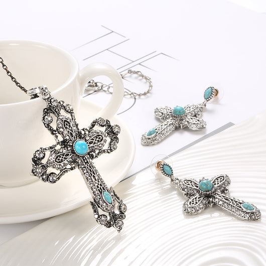 Conjunto de Joyería Retro Turquesa - Collar y Aretes - Image 6