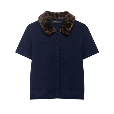 Blusa Tejida Estampado Animal Cuello Especial Manga Corta Moda Europea - Image 2