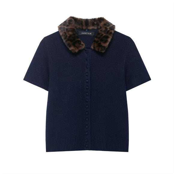 Blusa Tejida Estampado Animal Cuello Especial Manga Corta Moda Europea
