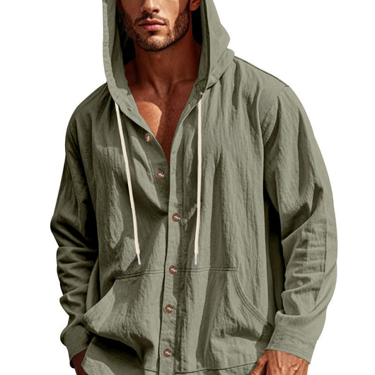 Camisa de Lino Holgada para Hombre - Minimalista de Manga Larga - Image 39