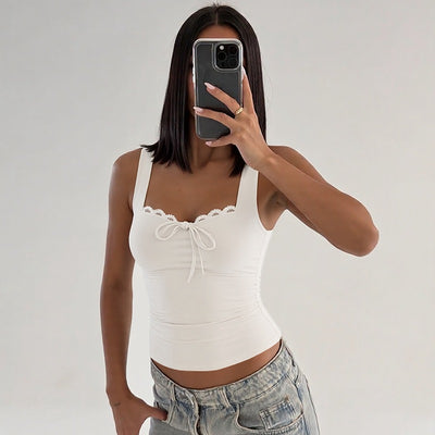 Blusa Camiseta Ajustada con Lazo y Encaje - Image 19
