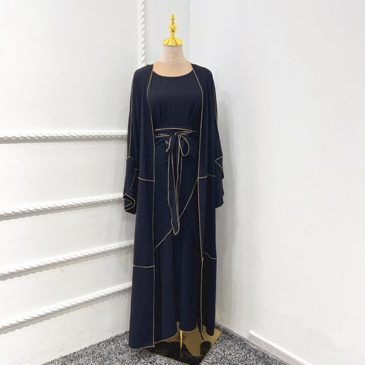 Conjunto de Tres Piezas: Falda Ajustada con Forro Interior y Abrigo Trim - Image 2