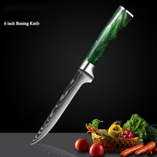 Cuchillo Damasco con Mango de Resina Verde y Grabado Láser - Image 5