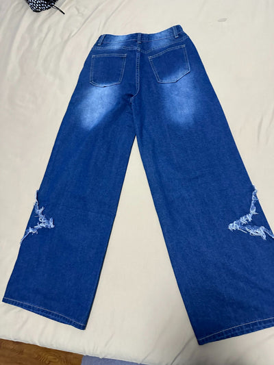 Jeans Rectos Anchos con Detalles de Parches y Flecos - Image 13