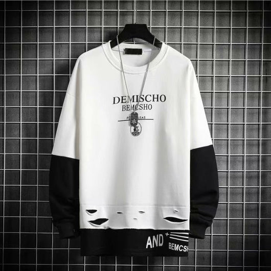 Camiseta Manga Larga Cuello Redondo Estilo Coreano Oversize Falsa Dos Piezas - Image 10