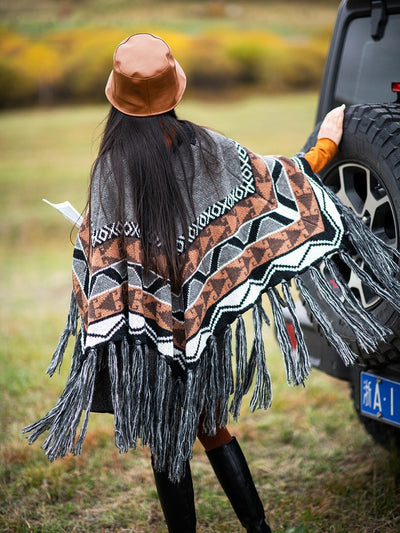Poncho Étnico de Lana Tejida con Borlas - Abrigo Grueso y Cálido - Image 7