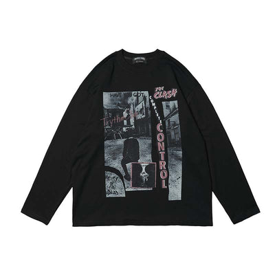 Playera Hombre Manga Larga Suelta con Estampado de Caracteres - Image 9