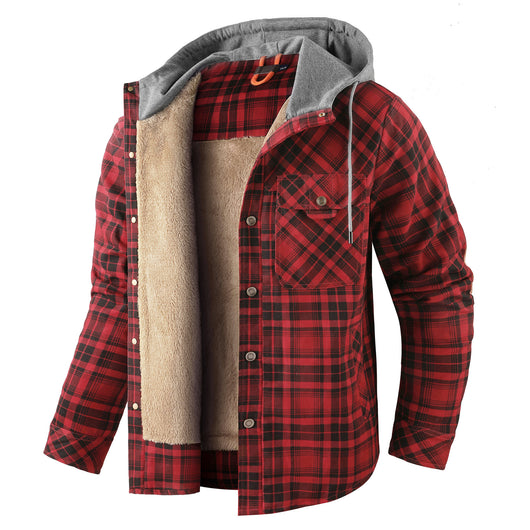 Chaqueta Acolchada Térmica a Cuadros con Capucha y Forro Polar para Hombre - Image 10