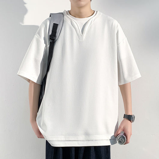 Playera de Verano Hombre Cuello Falso Dos Piezas Manga Corta Trendy - Image 6