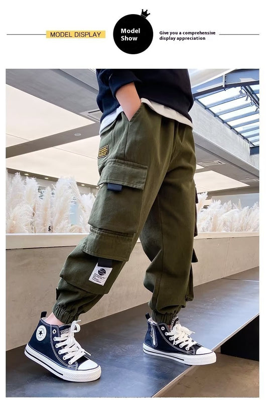 Pantalones Casuales de Trabajo Fleece con Bolsillos Múltiples para Niños y Adolescentes - Image 15
