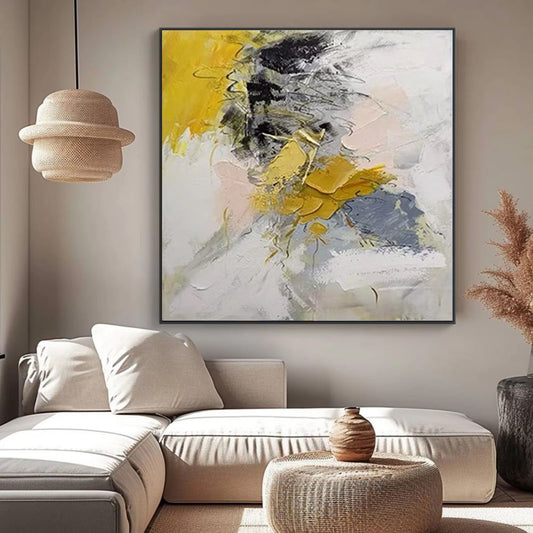 Cuadro Abstracto Moderno Dorado Pintura al Óleo Hecha a Mano para Sala de Estar - Image 2