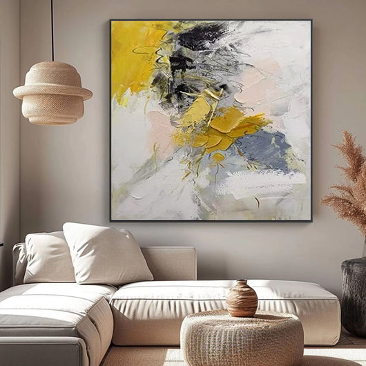 Cuadro Abstracto Moderno Dorado Pintura al Óleo Hecha a Mano para Sala de Estar - Image 2