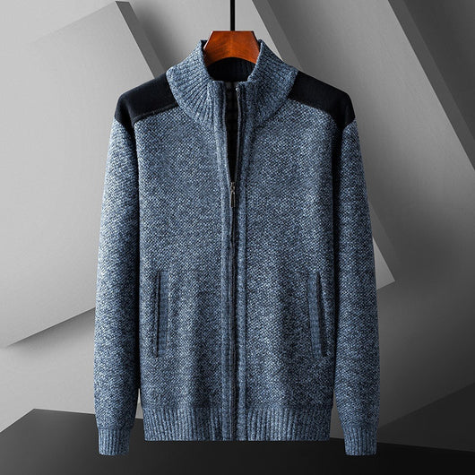 Cardigan Tejido Cálido para Hombre con Cuello Solapa y Diseño de Retazos - Image 11