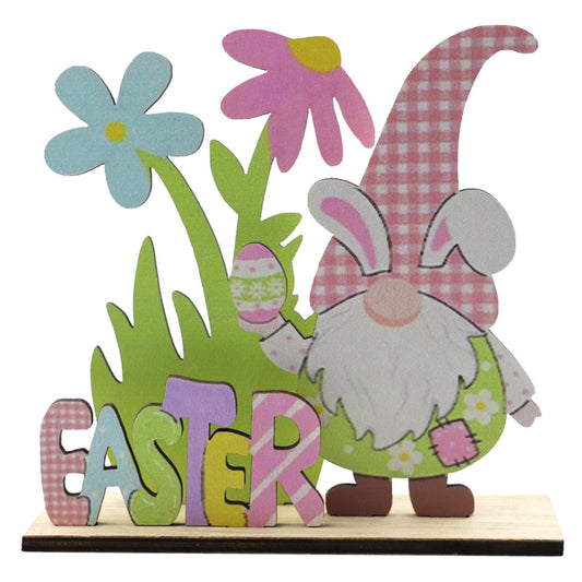 Gnomo Decorativo de Pascua con Conejo de Madera Artesanal - Image 2