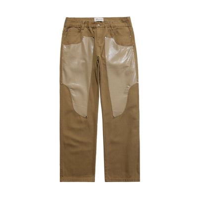 Pantalones de Hombre Patchwork Cuero Lavado Diseño Moderno - Image 10