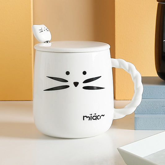 Taza de Cerámica para Gato con Tapa y Cuchara