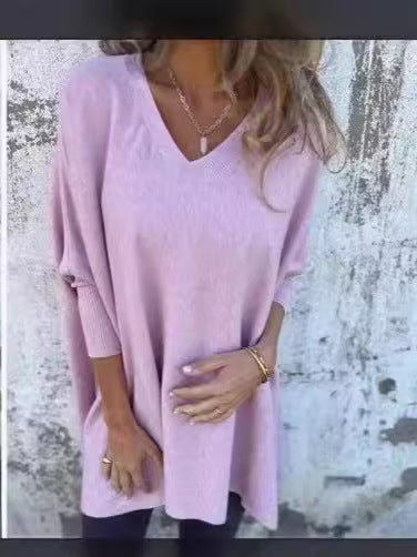 Blusa Larga Tejida Cuello V Suelta para Mujer - Image 5