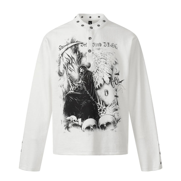 Camisa Manga Larga Hombre Estilo Retro Americano Estampado Oscuro - Image 4