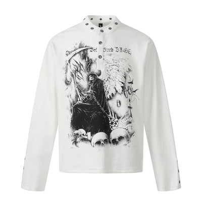 Camisa Manga Larga Hombre Estilo Retro Americano Estampado Oscuro - Image 4